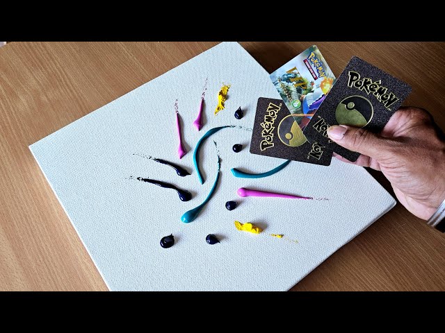 Easy Acrylic Painting Technique Using Pokèmon Cards / Colorful Abstract Painting
