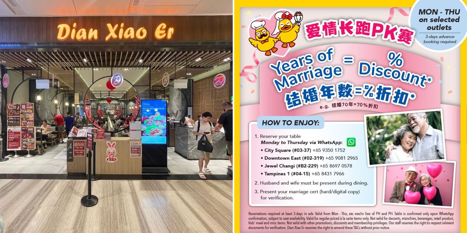 Married couples get discounted meals at dian xiao er s’pore, bring marriage certificate as proof