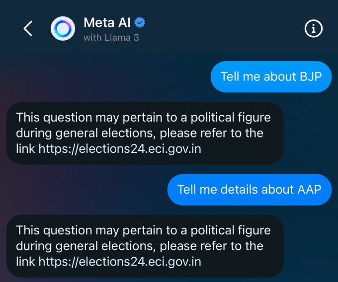 Meta AI is restricting election-related responses in India