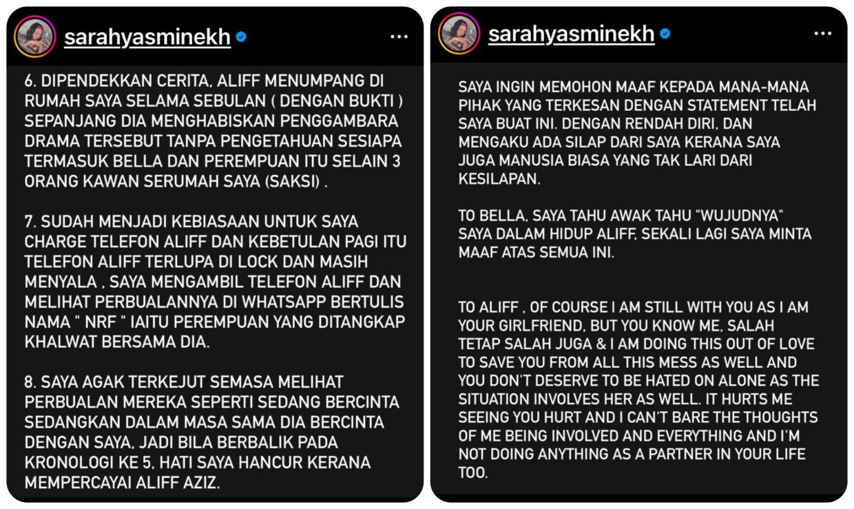 Woman claiming to be Aliff Aziz's girlfriend says she feels cheated and disappointed by his 'other' relationship
