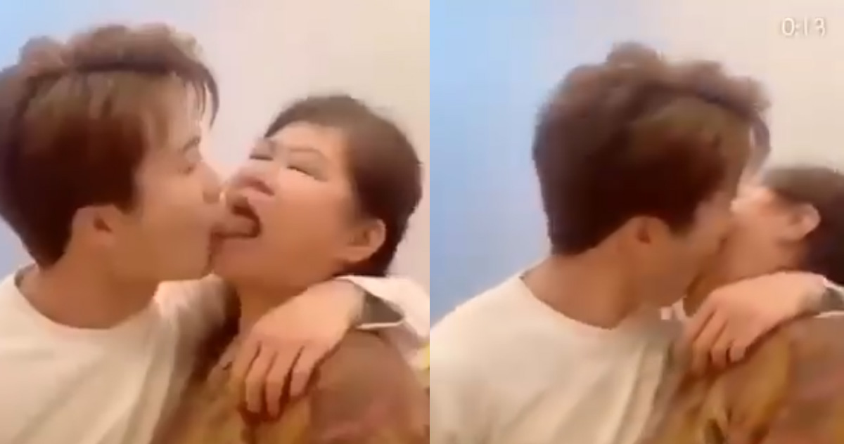 FOR THE SAKE OF MONEY HANDSOME PRC MAN MAKES “AUNTIE” HAPPY AND KISS HER