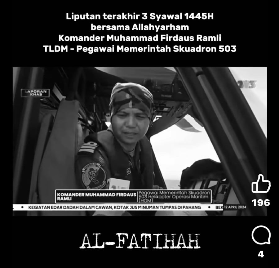 Lumut helicopter crash: Commander Firdaus appeared on TV3 exclusive Raya interview recently [WATCH]