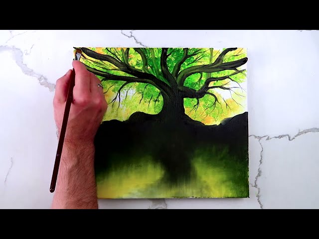 Oak Tree by the Pond | Acrylic Landscape Painting Step by Step demo