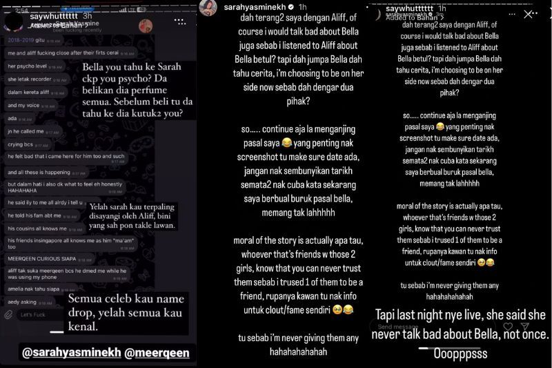 Sarah Yasmine says she believed Bella Astillah to be a psychopath from Aliff Aziz’s recount of his wife