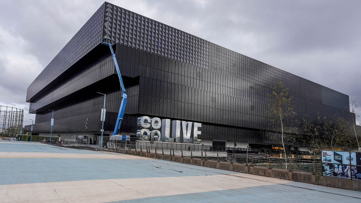 Inside the Co-Op Live arena as video shows visible cables and hard hats discarded at troubled venue