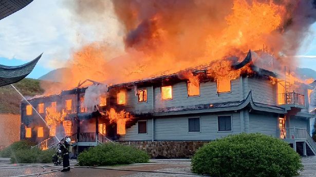Huge fire destroys Putin's palace where he soaks in blood for 'sexual potency'