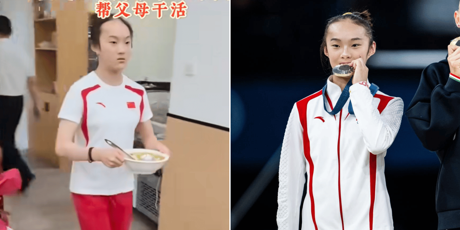 Chinese gymnast spotted working at Family’s restaurant after viral medal-biting moment at Paris Olympics