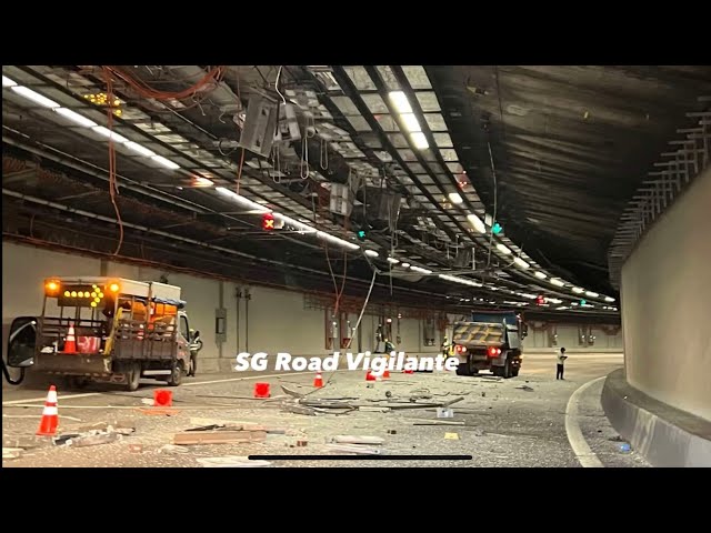 cte tipper truck took out ceiling of tunnel resulted in the closure of lane &