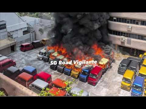 parked nvan caught fire on the open rooftop carpark at golden mile tower