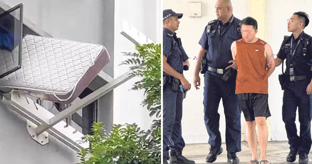 Wah, too much money ah?! Man threw mattress and TV sets out of eighth floor window!