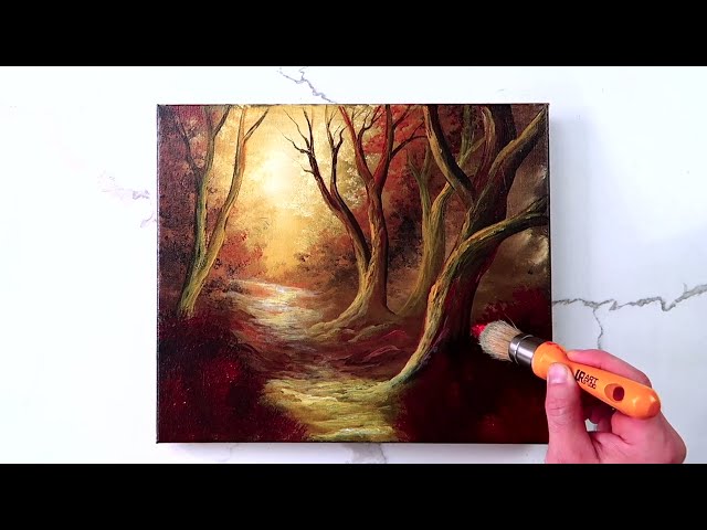 Capturing the Light: Step-by-Step Acrylic Painting of a Sunlit Forest Path with Majestic Trees