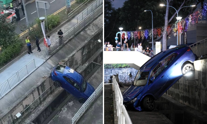 BMW plunges into Queensway Shopping Centre basement carpark after 4-car accident, 2 hurt
