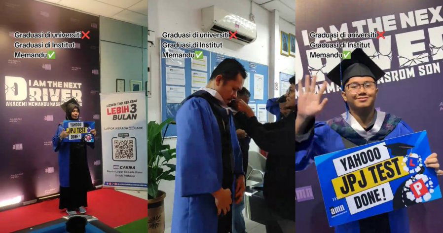 丹驾驶学院为获驾照学生庆祝　学员穿毕业袍如置身大学毕业典礼引热议
