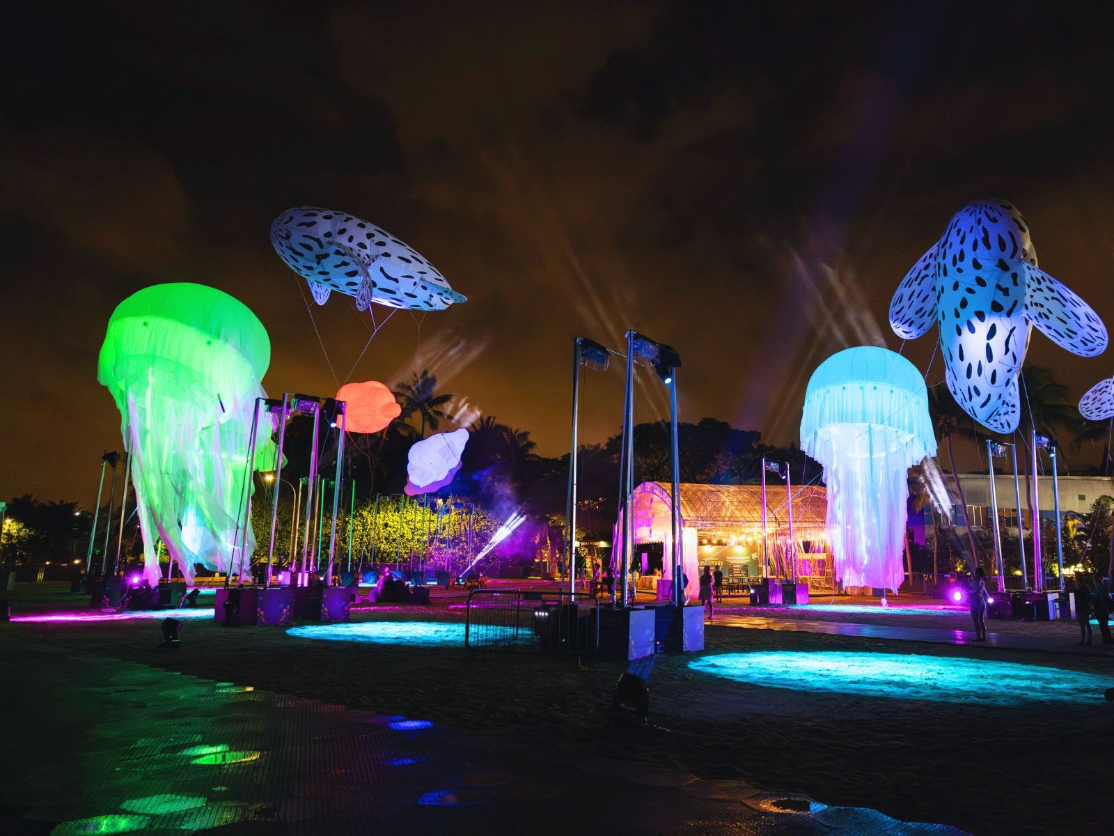 Sentosa has a free immersive experience with floating sea creature installations that glow at night