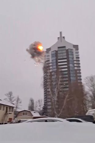 Moment huge explosions hit Russian tower blocks in attack from 'Ukrainian drones'