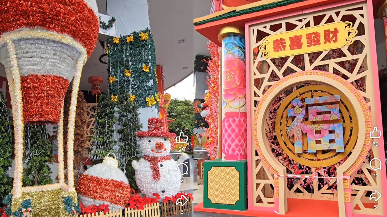 Cut Cost? M'sia Shopping Mall Combines Christmas & Chinese New Year Decor