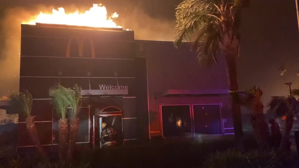 McDonald's restaurant in flames as eaton fire burns in California
