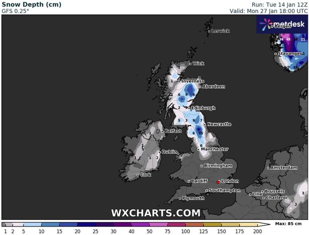 UK snow maps show which cities face late month blizzard with SIX INCHES expected to fall