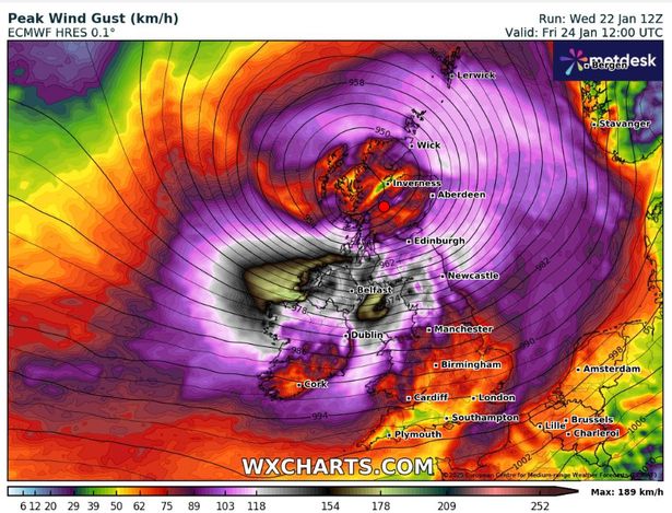 Storm Eowyn maps show UK towns and cities to be battered by 80mph wind gusts