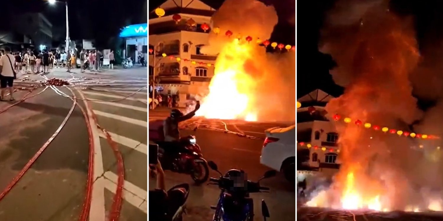 M’sia townsfolk set off 600m chain of firecrackers for 9th day of cny, create ‘mushroom cloud’