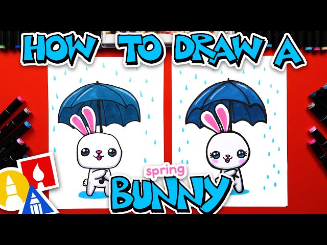 How To Draw A Spring Bunny Holding An Umbrella
