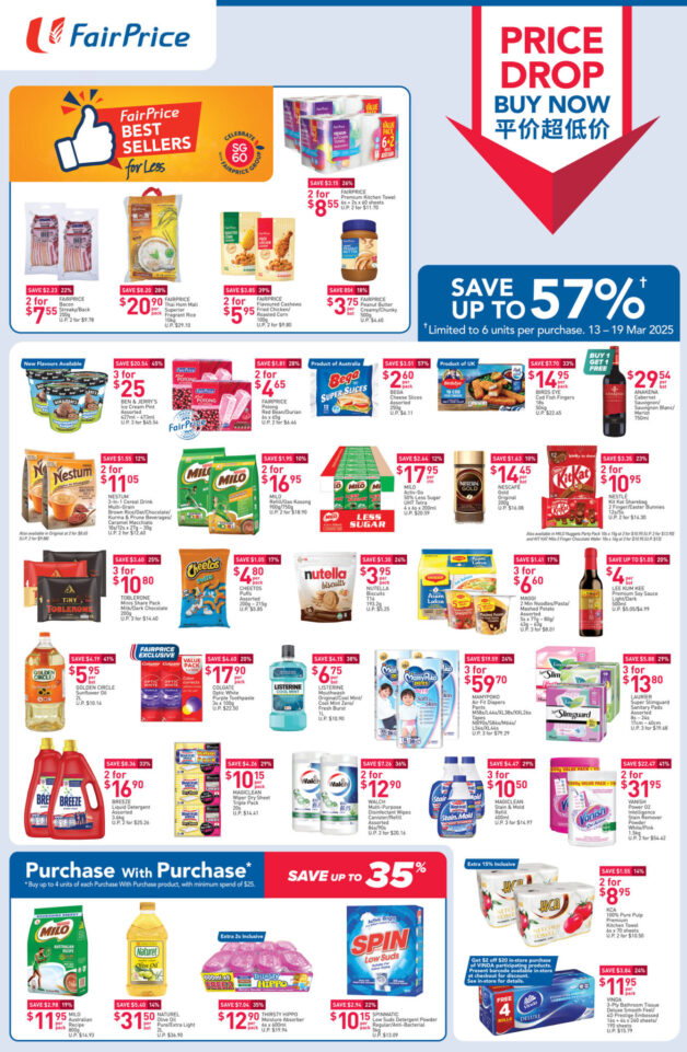 FairPrice Latest Price Drop Deals has Ben & Jerry’s Ice Cream at Just S$8.33 Per Pint till Mar 19