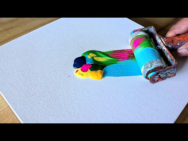 Easy Acrylic Painting Technique / Colorful Abstract Painting / Using Rubber Roller