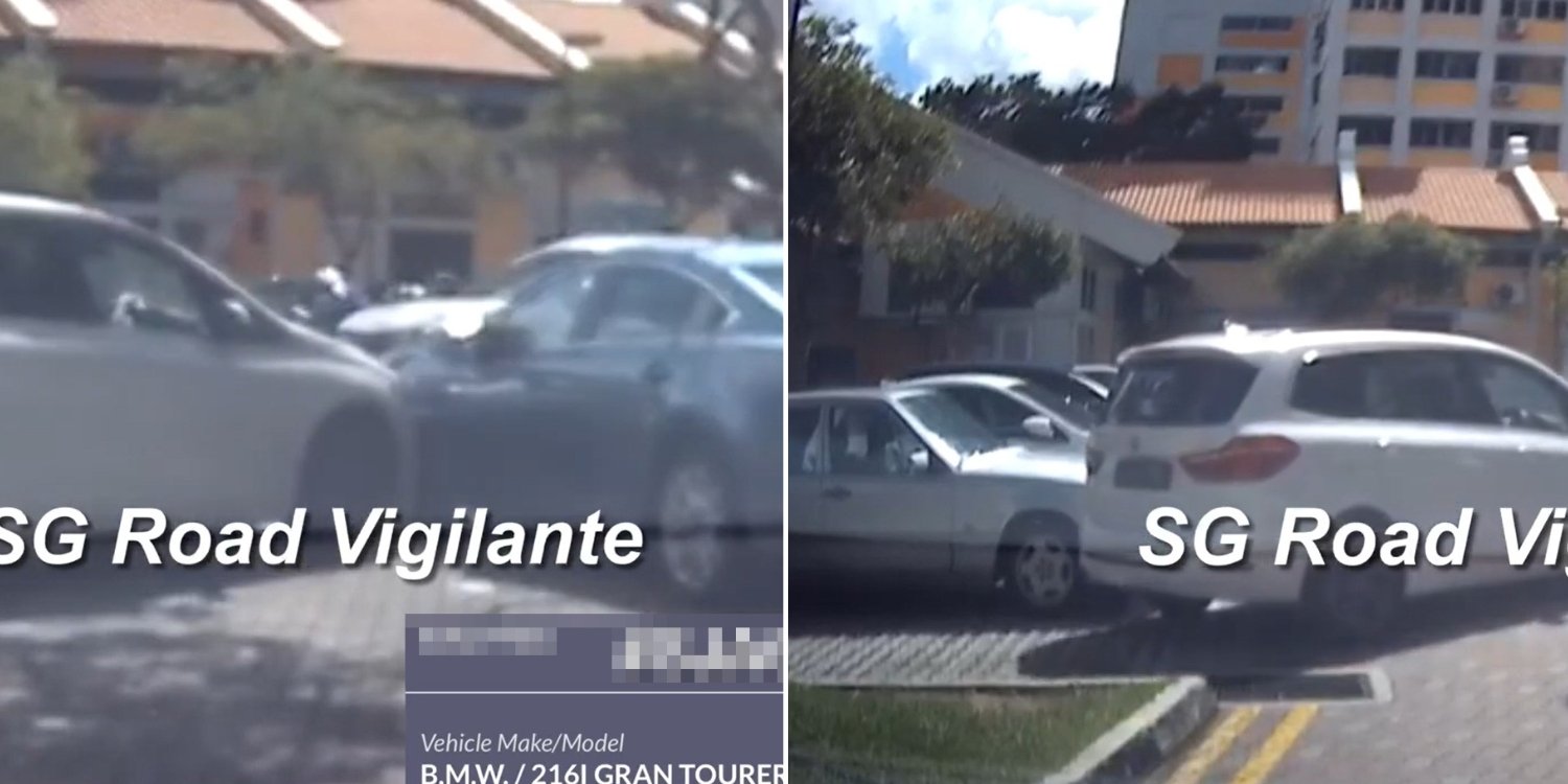 Driver knocks into 2 cars & mounts kerb twice while attempting to park in chai chee