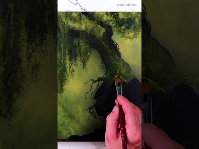 How to paint Weeping willow tree in the Sunlight | Acrylic Painting Techniques | Easy for Beginners