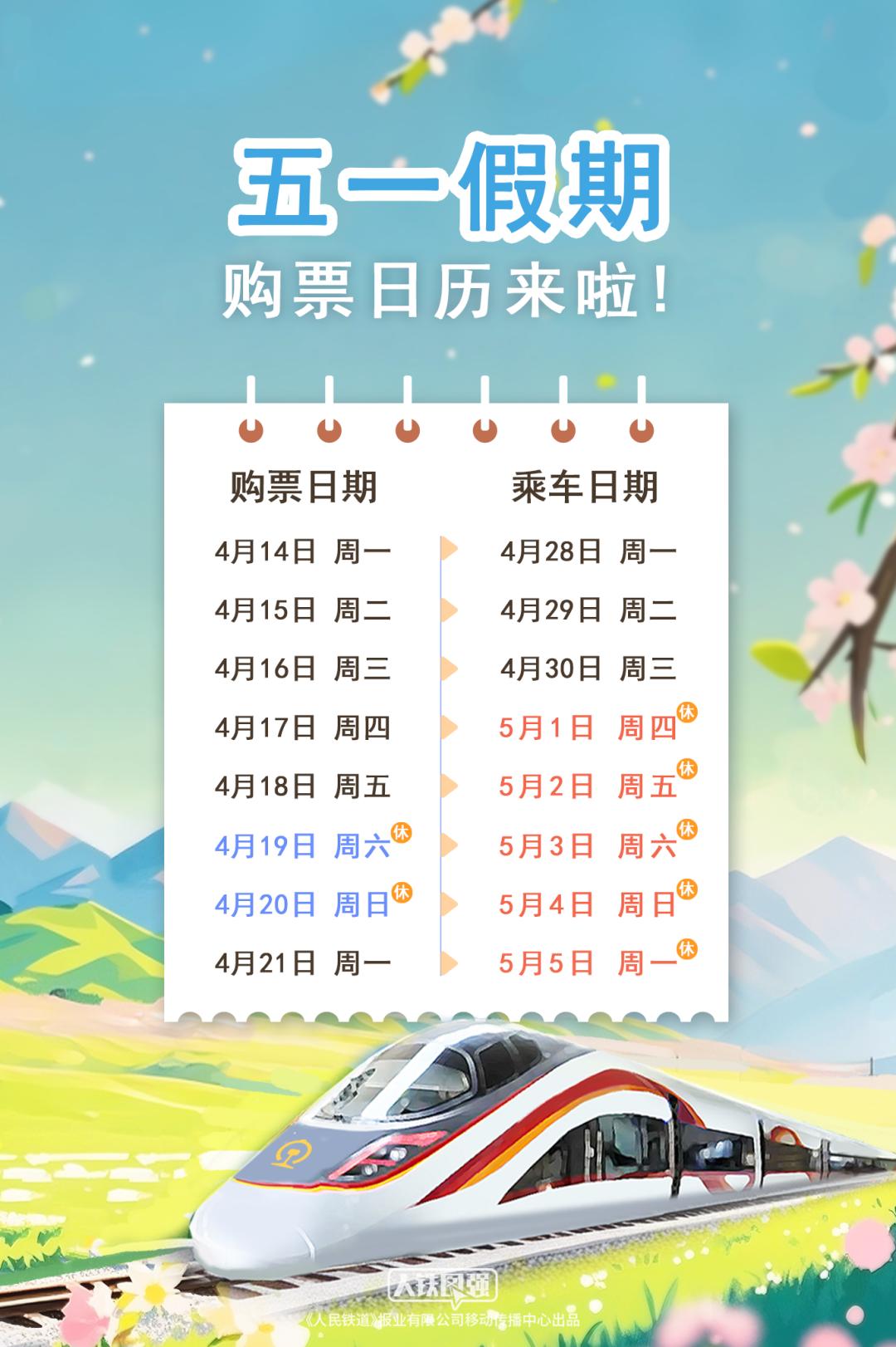 转发！闹钟定好！五一假期购票日历来啦