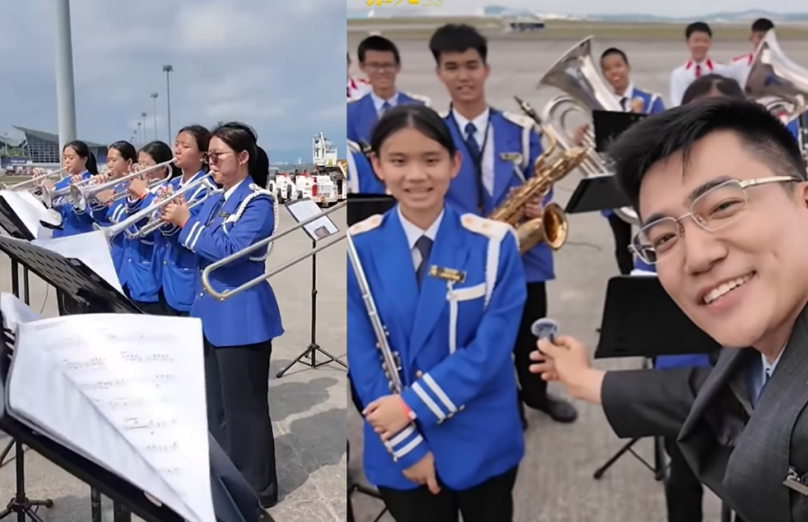 加影育华中学管弦乐队机场演奏迎宾曲　学生高呼：马中友谊长存