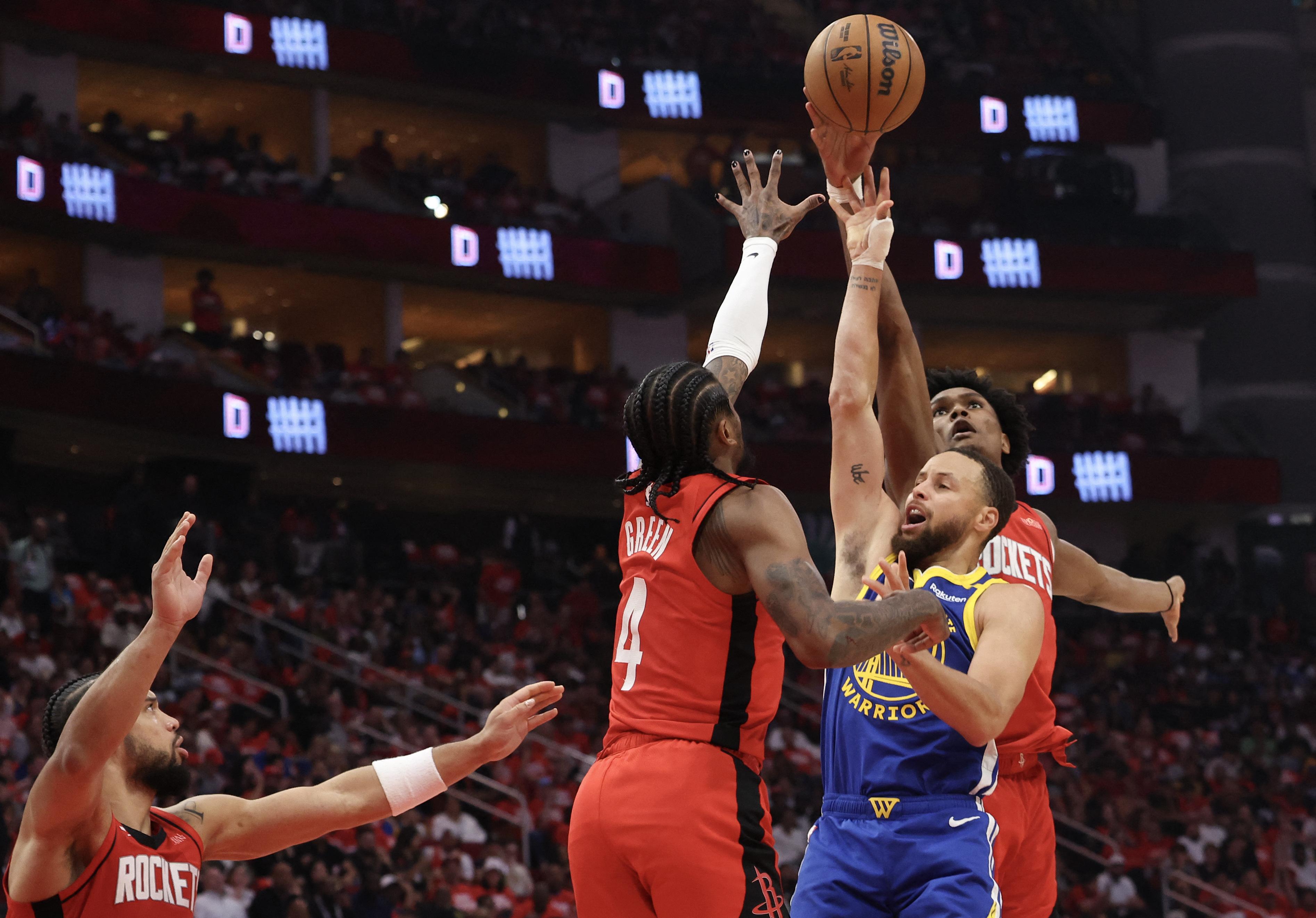 ‘Resilient’ Golden State Warriors aim to close out Houston Rockets in bruising NBA play-off series