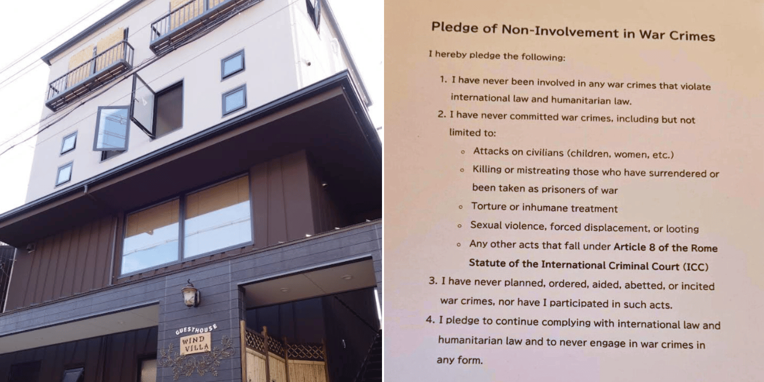 Israeli tourist asked to sign war crimes declaration while checking in at guesthouse in Japan