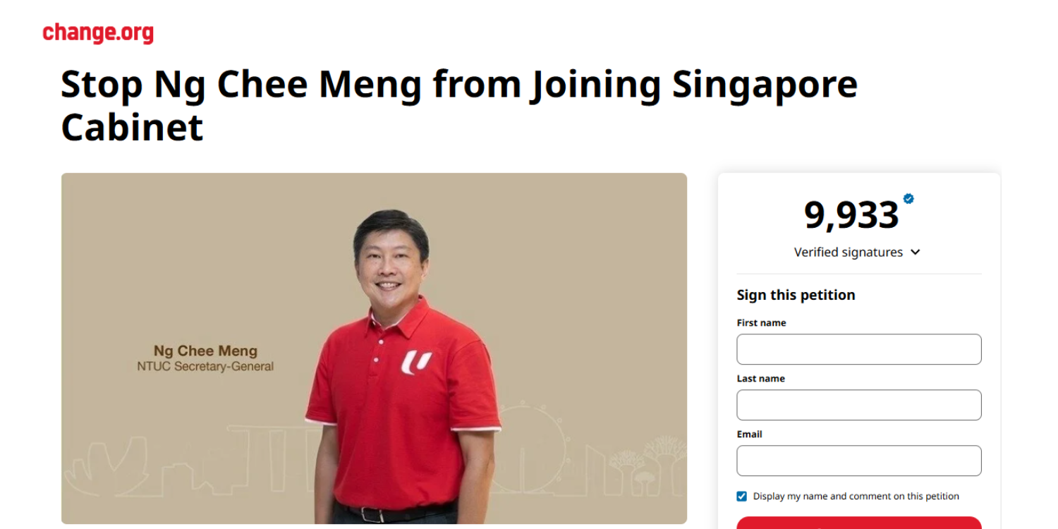 Petition calling for ng chee meng not to be included in cabinet gets more than 9,000 signatures overnight