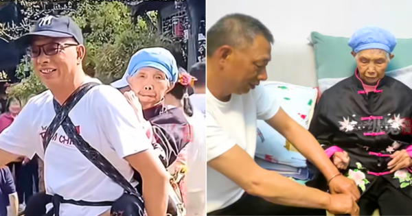 Dutiful Son Travelling With 88-Year-Old Paralysed Mother In A Baby Sling Warms Hearts