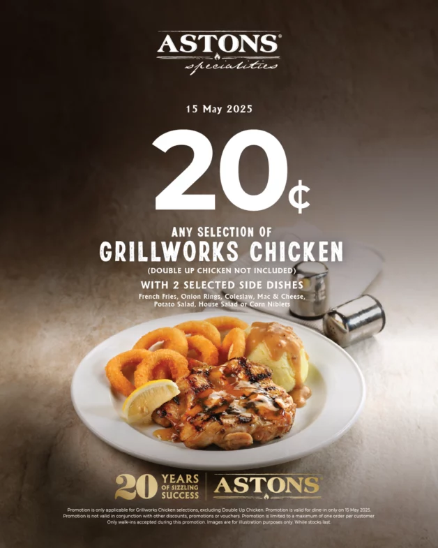 ASTONS Specialities Celebrates 20th Anniversary with $0.20 Grillworks Chicken and Sides on May 15