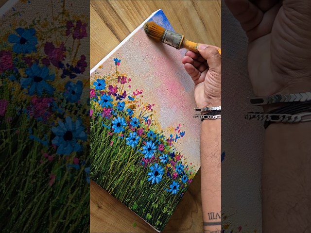 Flower Field Painting / Easy Acrylic Painting For Beginners #art #easyart #shorts