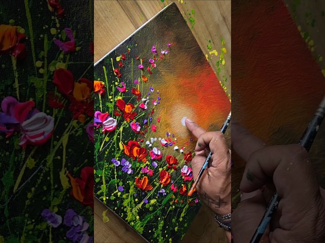 Sunset & Wildflowers Painting #acrylicpainting #art #easyart #shorts #viralshorts