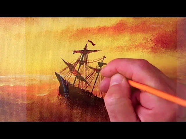 Voyage to Sunset 🌅 | Step-by-Step Acrylic Painting of Ship on a Rough Sea