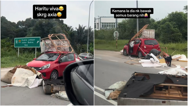 Viral Video Shows 'Lorry Axia' Toppling Trash In Sepang Traffic, Driving Internet Crazy