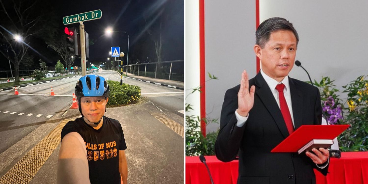 New defence minister Chan Chun Sing bikes to gombak base at night & chats with soldiers on duty