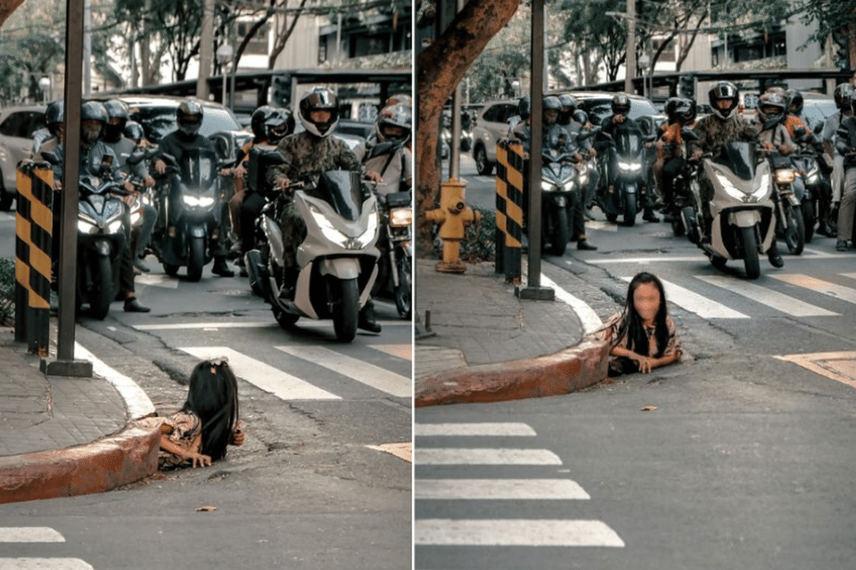 Woman in Philippines crawls out of drain like in horror show