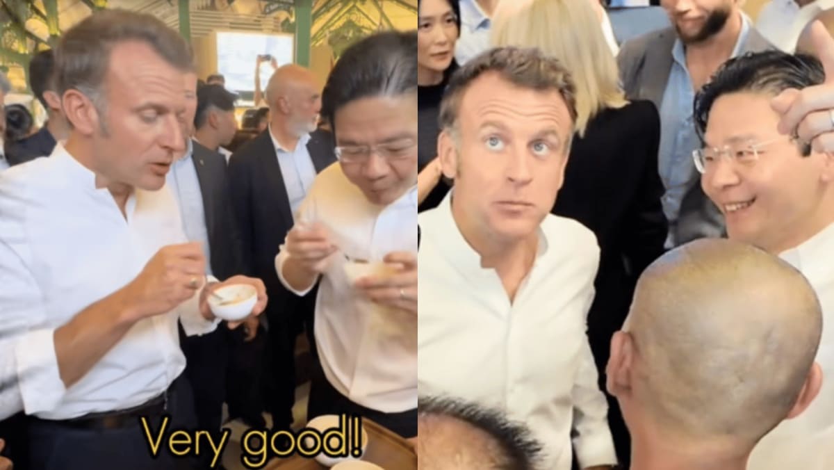 PM Lawrence Wong Jio-ed French President Macron For Char Kway Teow & Chee Cheong Fun At Lau Pa Sat