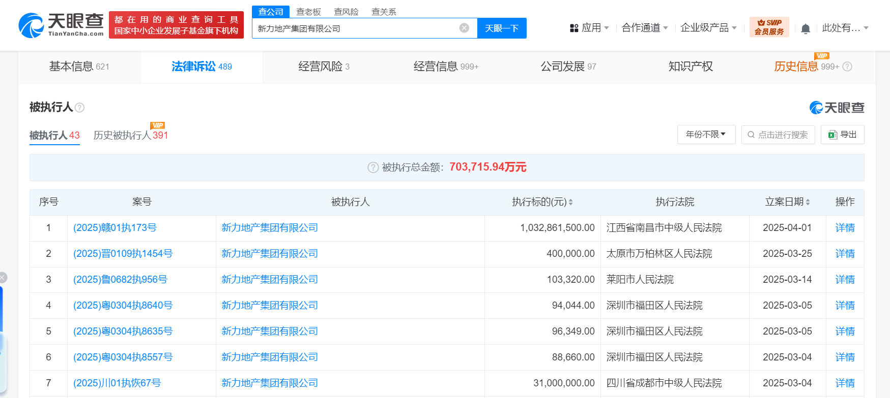新力地产集团等被执行10.3亿