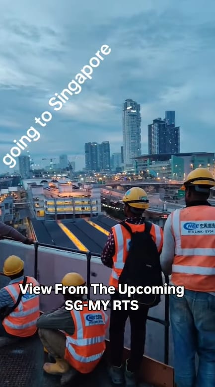 Construction Workers Enjoy Views Of Causeway On Upcoming JB-SG RTS Link While Transporting Cement Mixer