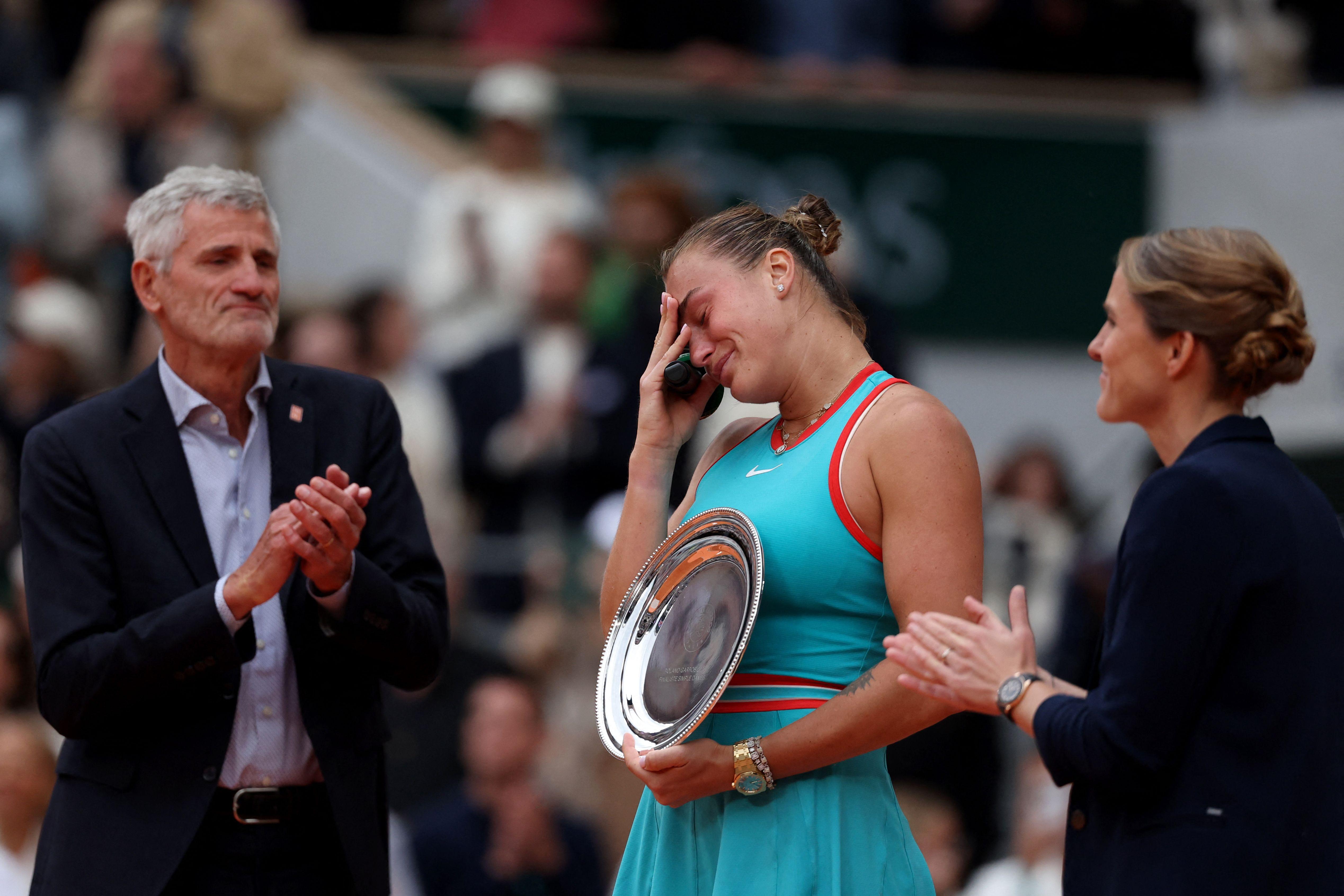 Sobbing Aryna Sabalenka apologises for ‘terrible’ French Open final