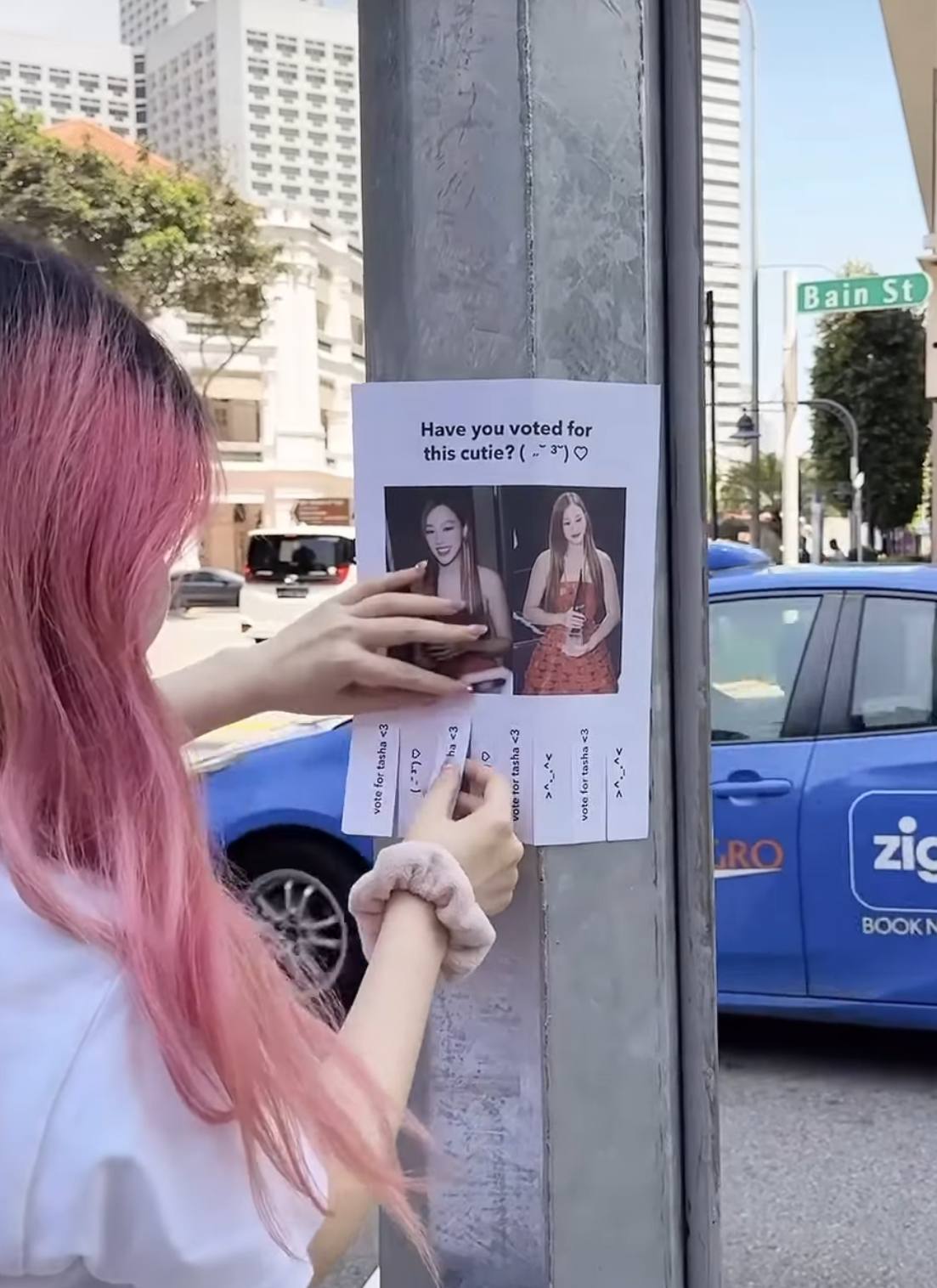 Tasha Low Fans Paste Tear-Off Posters Of Her Around Town To Canvass Votes For Star Awards