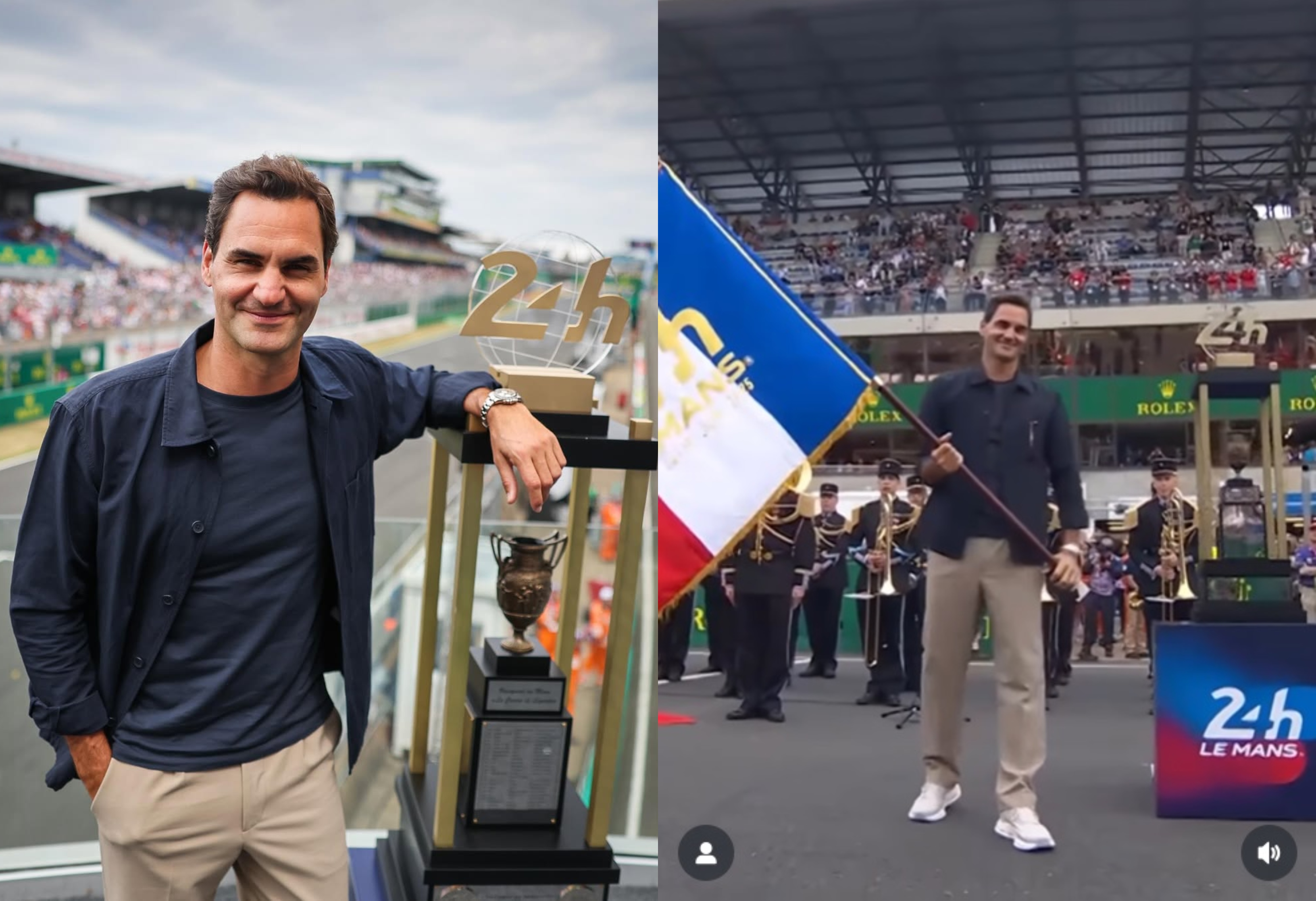 Tennis great Roger Federer waves the flag as Porsche takes lead in Le Mans race