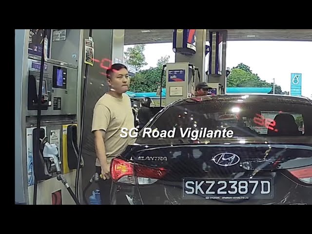 jb petron driver distract petrol attendant pump & into singapore vehicle