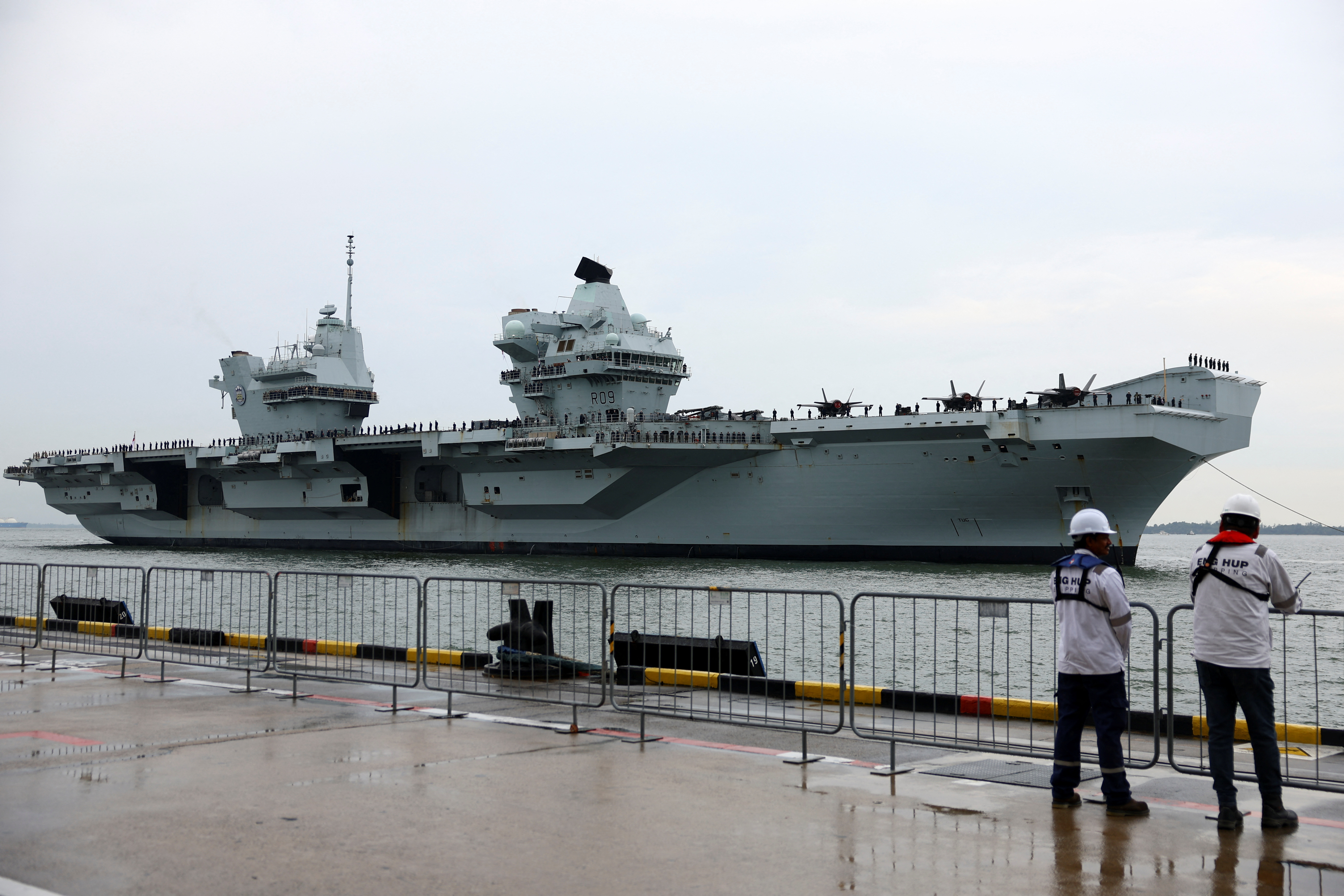 UK aircraft carrier docks at Marina Bay Cruise Centre